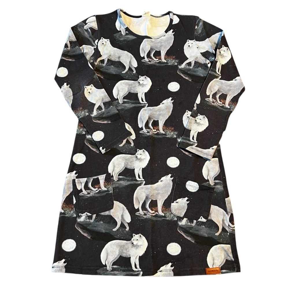 Walkiddy Girls Dress 146 11yr Wolf Long Sleeve Pockets